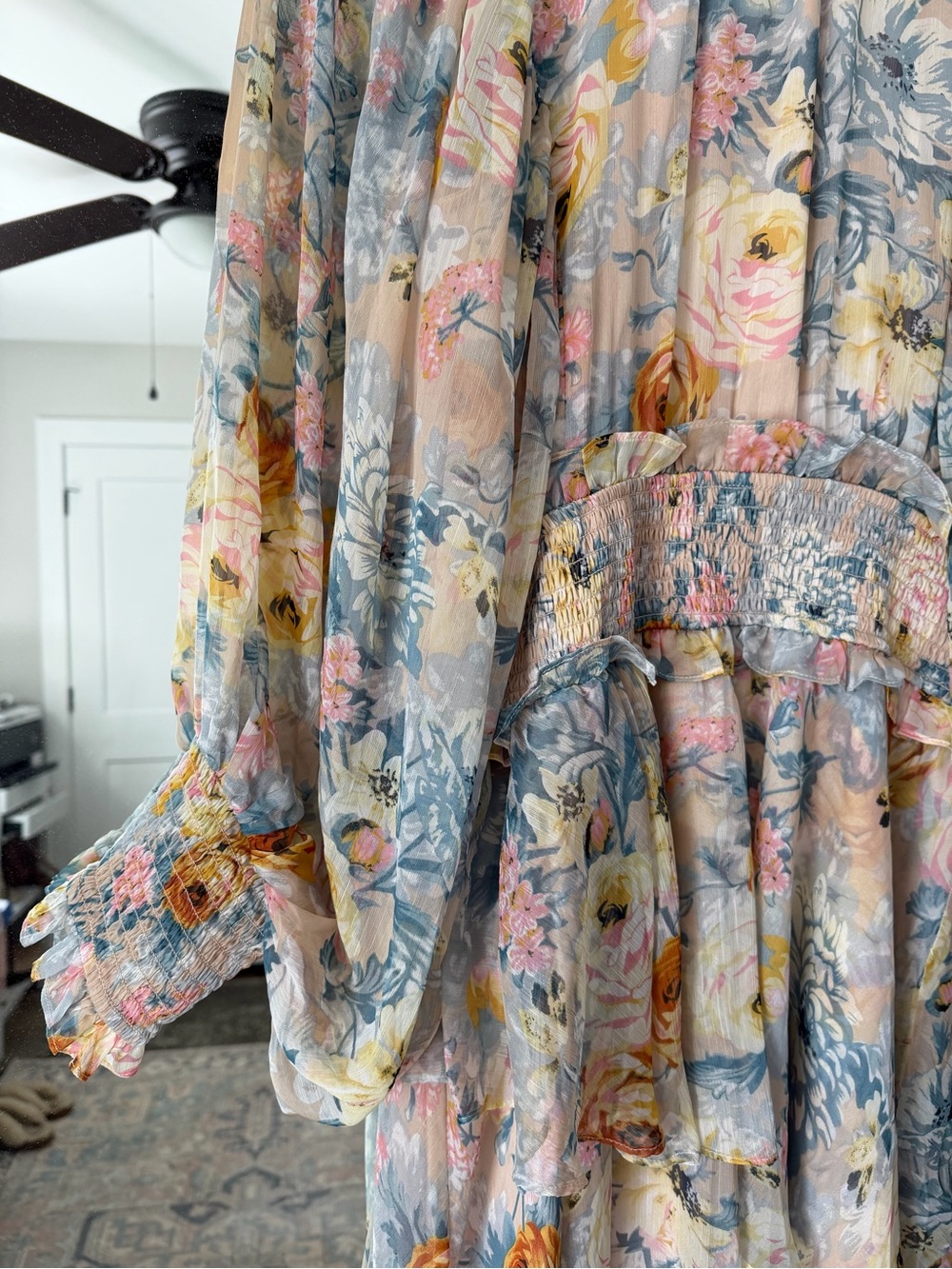 Elliatt Pastel Floral High-Low Chiffon Dress - Blush, Yellow, Blue - Picture 8 of 10